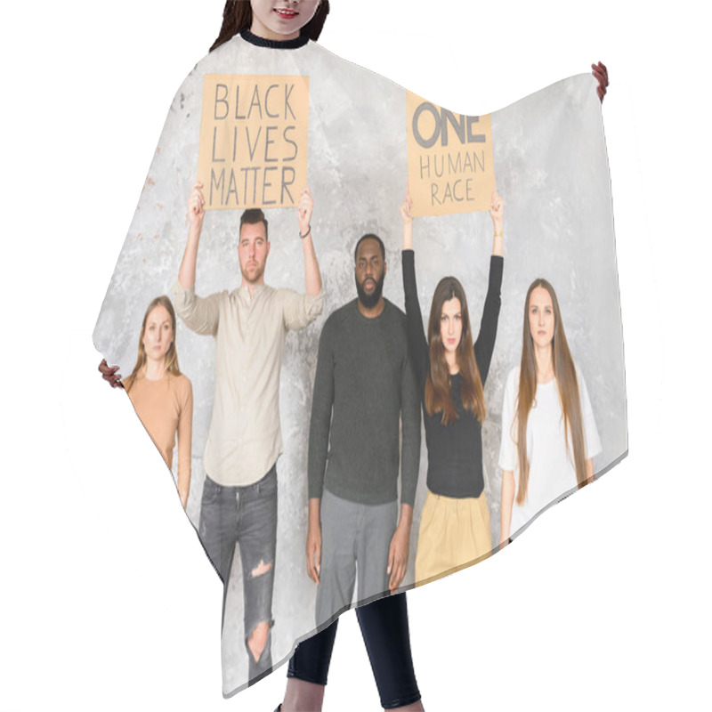 Personality  Multiracial Group Of Young People With Signs Hair Cutting Cape