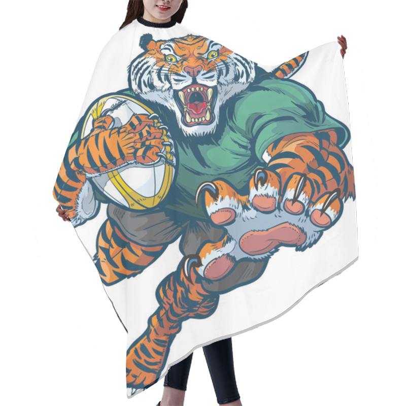 Personality  Tiger Rugby Mascot Vector Illustration Hair Cutting Cape