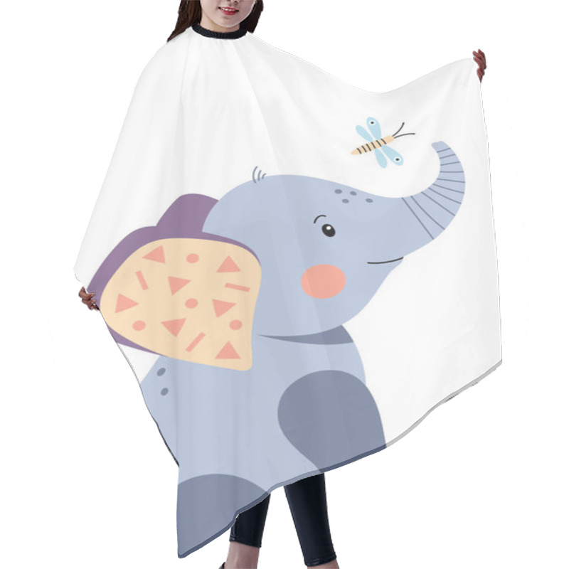 Personality  Cute Elephant And Dragonfly. Poster For Baby Room. Childish Print For Nursery. Design Can Be Used For Fashion T-shirt, Greeting Card, Baby Shower. Vector Illustration. Hair Cutting Cape