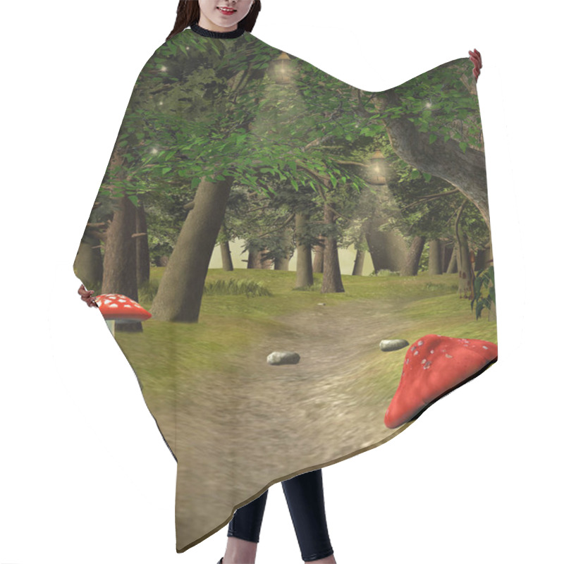 Personality  Pathway In The Bright Forest With Red Mushrooms, 3D Illustration Hair Cutting Cape