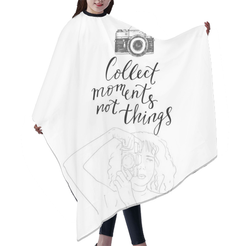 Personality  Young Woman Photographer And Lettering Hair Cutting Cape