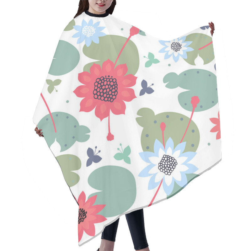 Personality  Floral Texture With Water Lilies Hair Cutting Cape