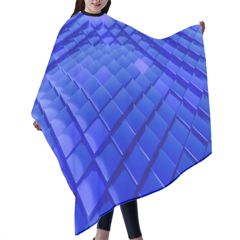 Personality  Minimalistic Waves Pattern Made Of Cubes. Abstract Blue Cubic Waving Surface Futuristic Background.  3d Render Illustration. Hair Cutting Cape