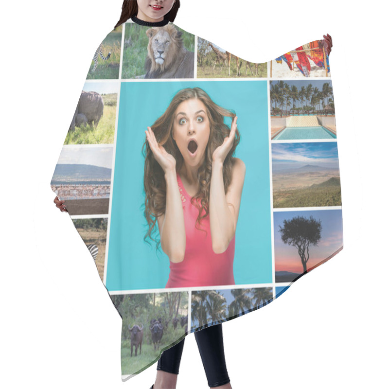 Personality  Collage From Images Of Wildlife And Beautiful Views Of The Kenya Hair Cutting Cape