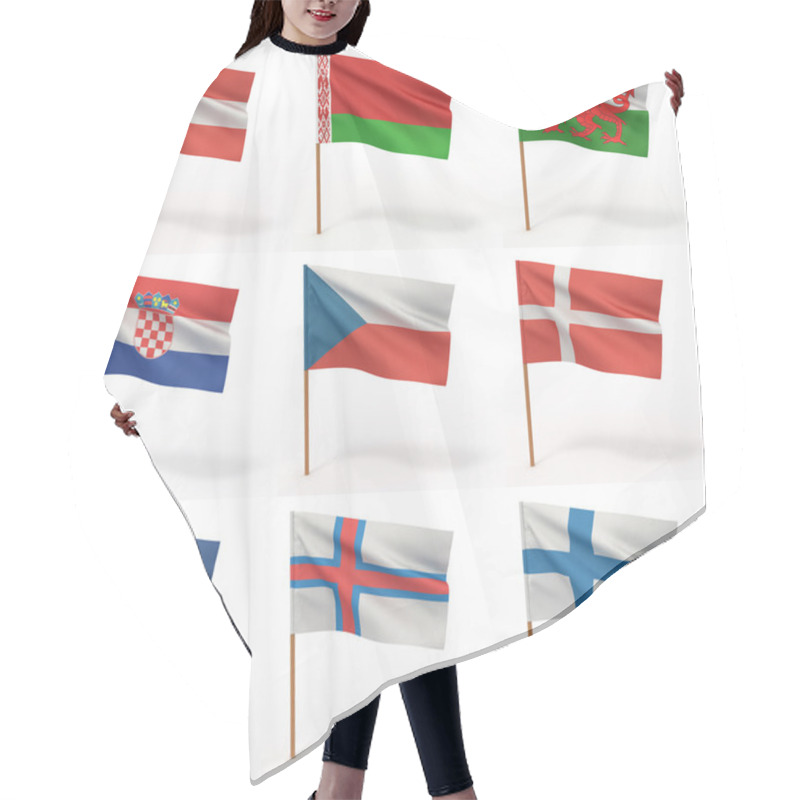 Personality  Collection of european flags. Austria, Belarus, Wales, Croatia, Czech, Denmark, Estonia, Farrer, Finland hair cutting cape