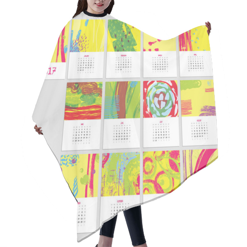 Personality  Calendar 2017 With Hand Drawn Textures. Hair Cutting Cape