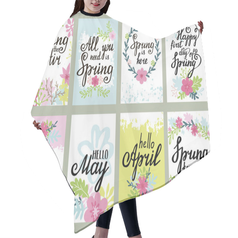 Personality  Springtime Floral Greeting Card Vector Set With Spring Quotes Hair Cutting Cape