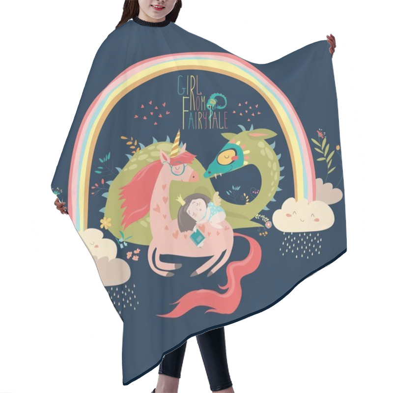 Personality  Cute Cartoon Dragon, Unicorn And Little Princess Hair Cutting Cape