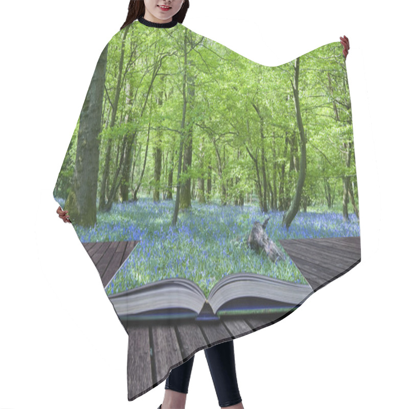 Personality  Magical Book With Contents Spilling Into Landscape Background Hair Cutting Cape