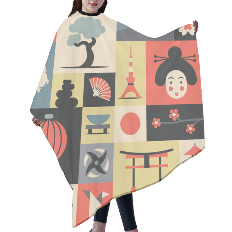 Personality  Set Of Traditional Japan Symbols   Hair Cutting Cape