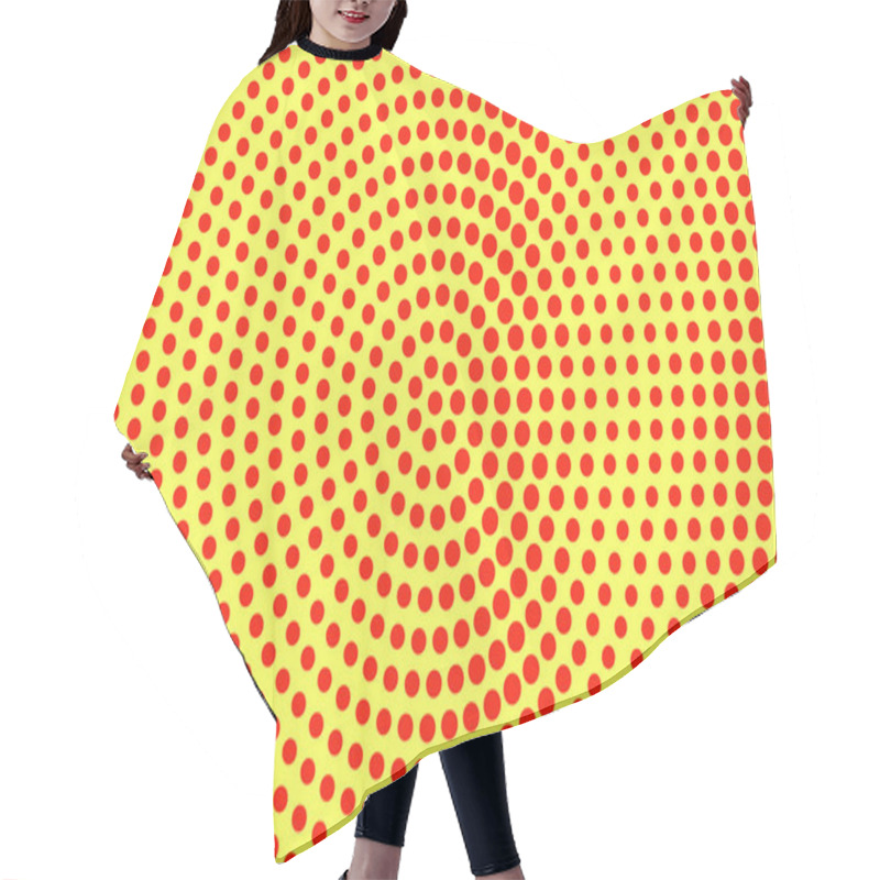 Personality  Yellow Red Dotted Halftone. Oversized Radial Dotted Gradient. Half Tone Vector Background Hair Cutting Cape