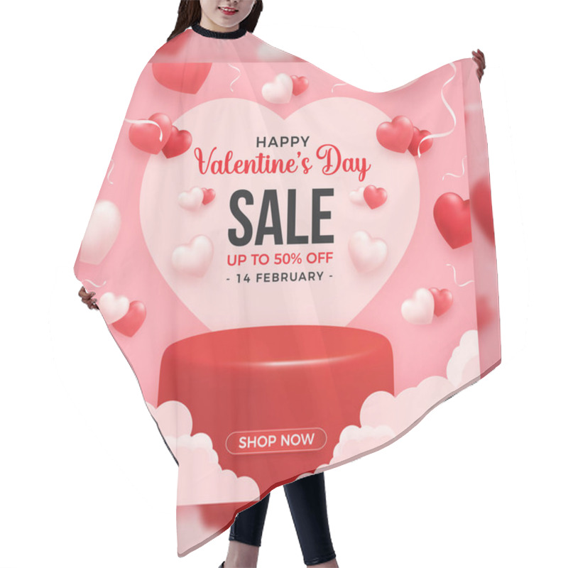 Personality  Valentine's Day Promo Sale Banner With 3d Heart Shapes On Pink Background, Sale And Discount Template Hair Cutting Cape