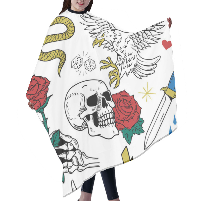 Personality  Old School Tattoo Line Pattern  Hair Cutting Cape