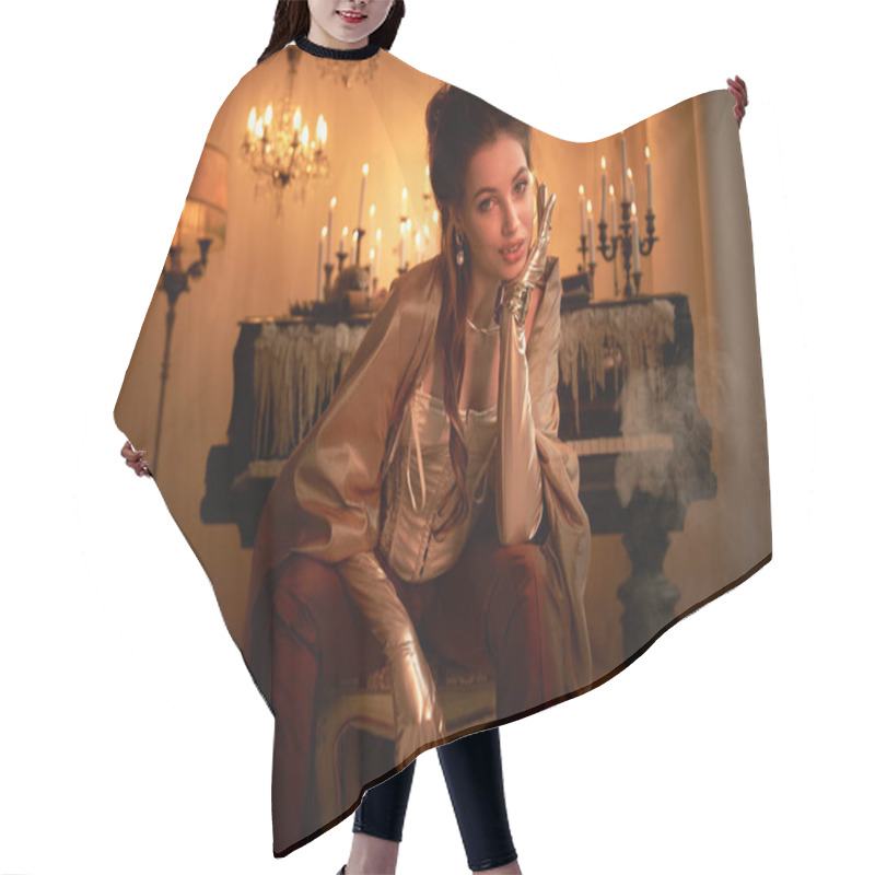 Personality  A Young Woman Radiates Elegance And Charm, Embodying A Mystical Vampire Allure. Hair Cutting Cape