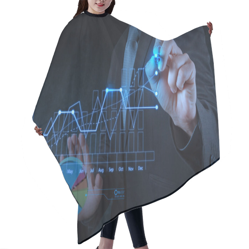 Personality  Businessman Hand Drawing Virtual Chart Business Hair Cutting Cape