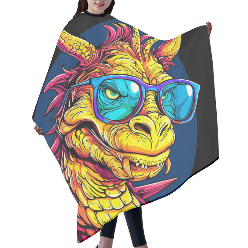 Personality  Cute And Funny Fairy Tale Dragon With Glasses In Vector Pop Art Style. Mythological Creature In Bright Colours. Template For T-shirt Print, Poster, Sticker, Etc. Hair Cutting Cape