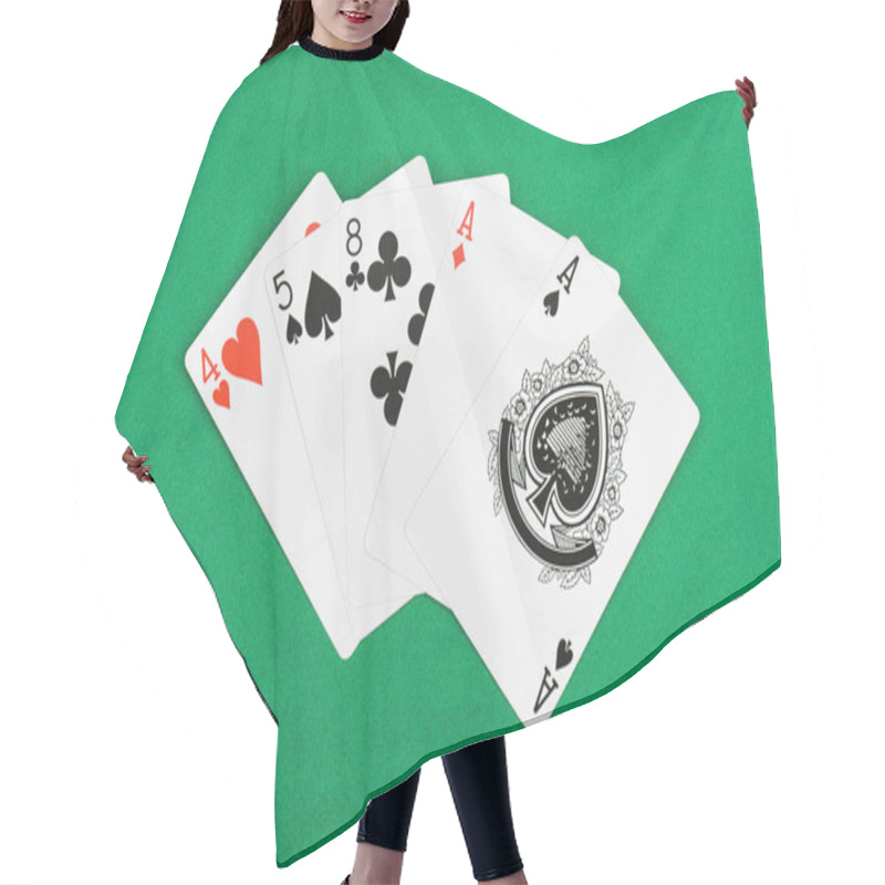 Personality  Top View Of Green Poker Table And Unfolded Playing Cards With Different Suits Hair Cutting Cape