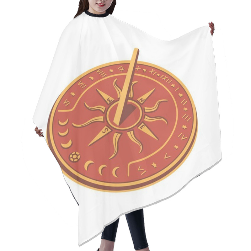 Personality  Vector Illustration Of A Sundial. Object, Logo, Icon. Cartoon Sun Clock On A White Background Isolated. Hair Cutting Cape