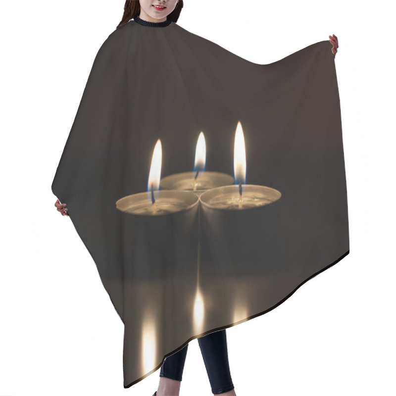 Personality  Three Candles On A Dark Background Reflected From The Surface Hair Cutting Cape