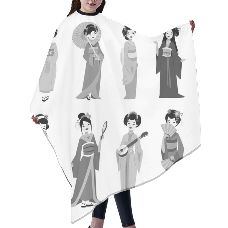 Personality  Vector Japanese Geisha Girl Hair Cutting Cape