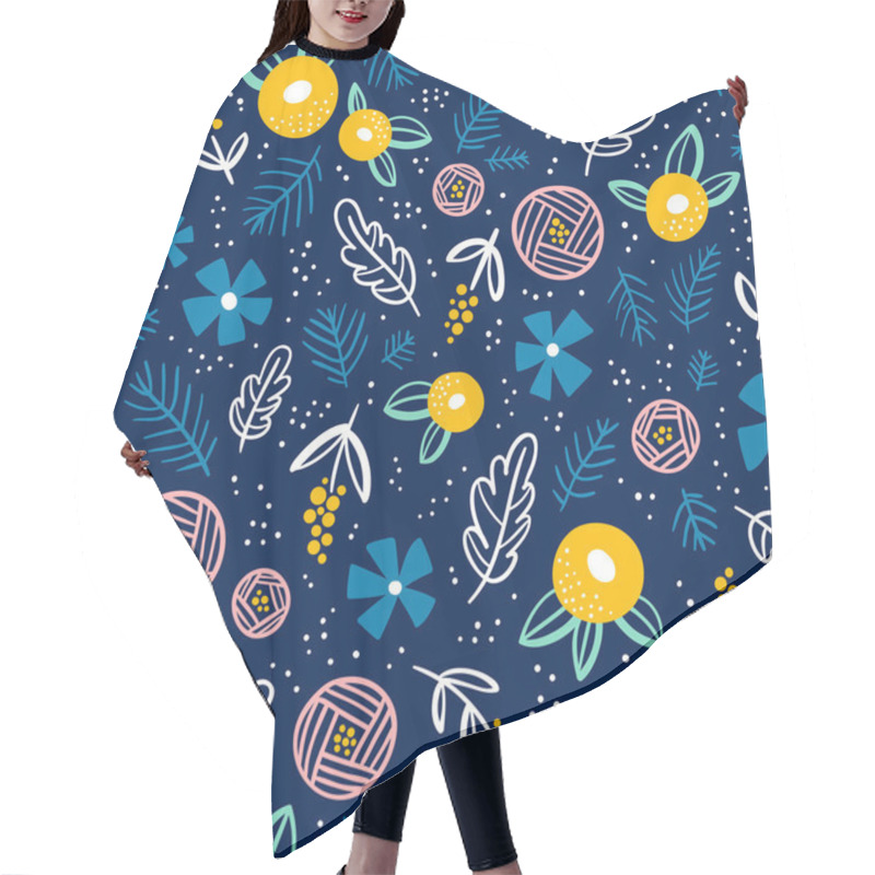 Personality  Floral Doodle Pattern On Blue Hair Cutting Cape