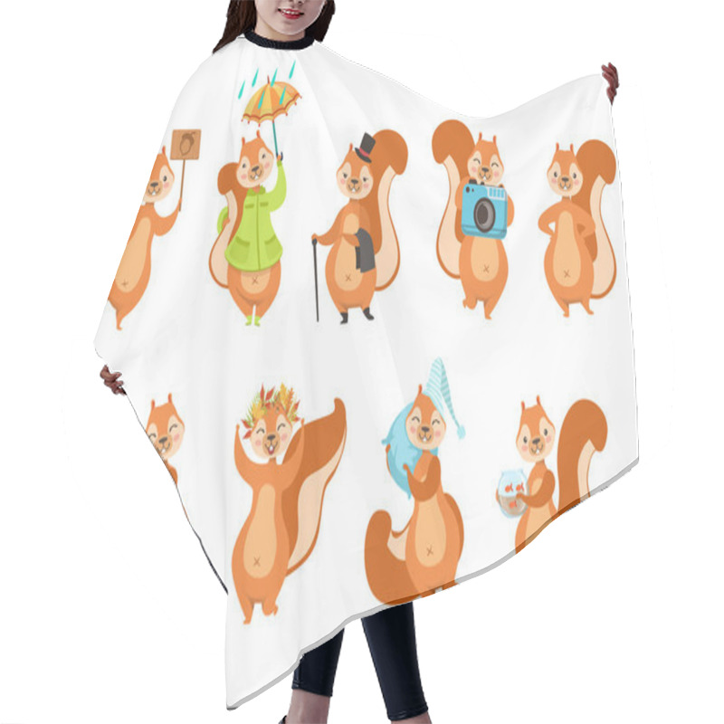 Personality  Squirrel Different Activities Set Of Girly Character Stickers Hair Cutting Cape