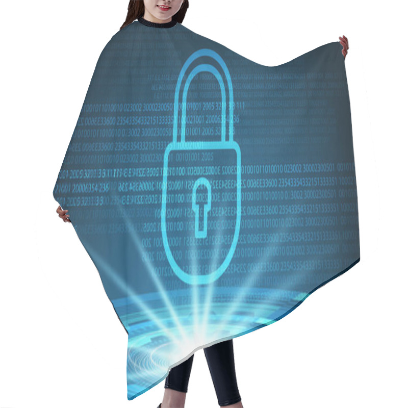 Personality  Presentation Projector Technology Security Lock,protection And Safe Concept,on Global Background Hi-tech And Technology Concept Design. Hair Cutting Cape