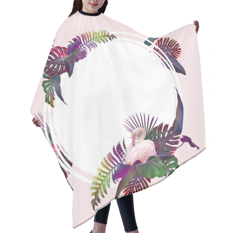 Personality  Green Summer Tropical Background With Exotic Palm Leaves And Flamingo Hair Cutting Cape