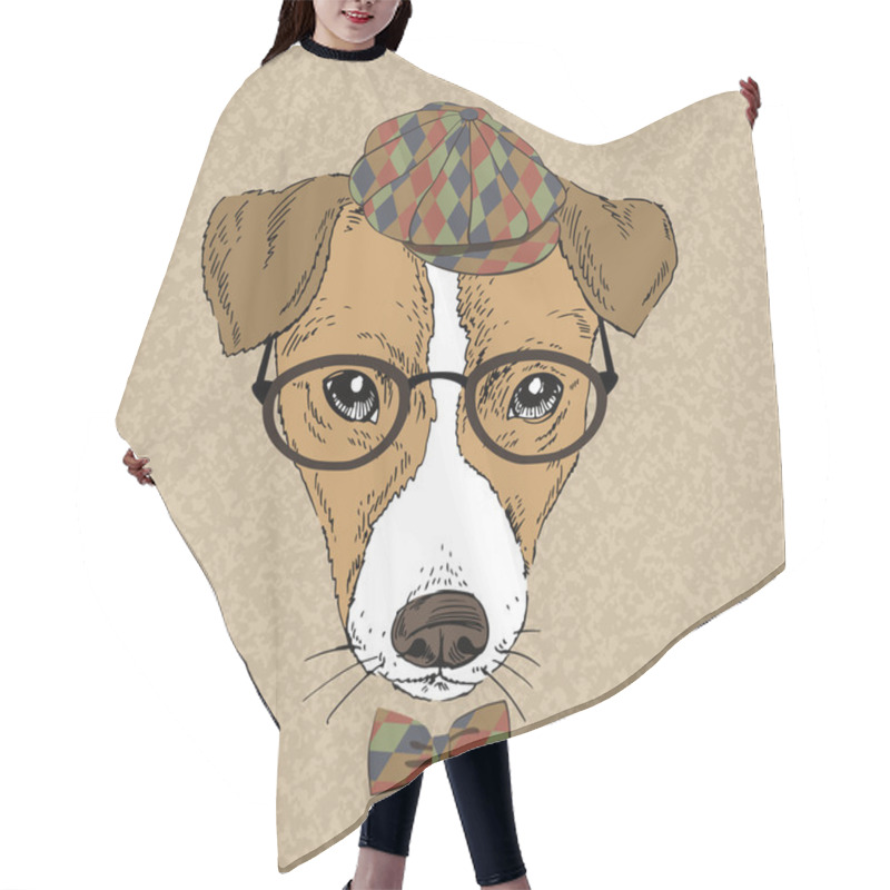 Personality  Hand Drawn Vector Fashion Portrait Of Jack Russell Terrier Hair Cutting Cape