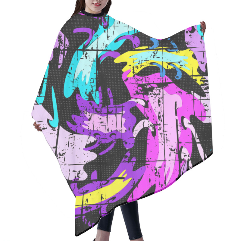 Personality  Bright Graffiti Geometric Seamless Pattern Grunge Effect Hair Cutting Cape