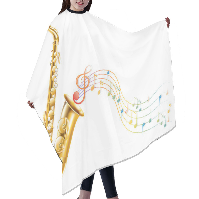 Personality  A Golden Saxophone With Musical Notes Hair Cutting Cape