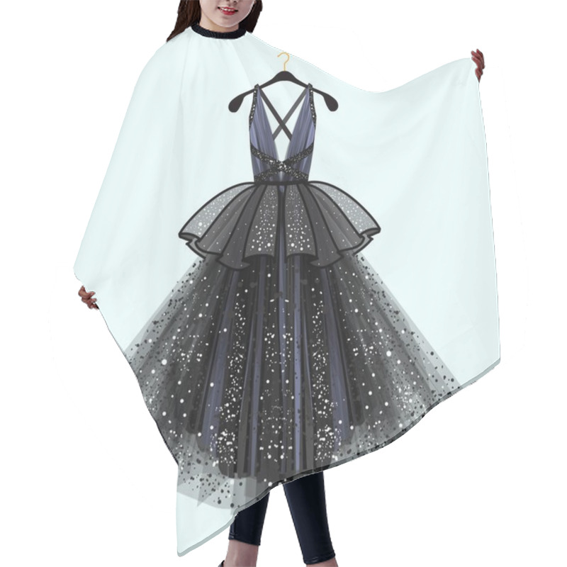 Personality  Gorgeous Party Dress. Party Dress With Fancy Decor.Fashion Illustration Hair Cutting Cape