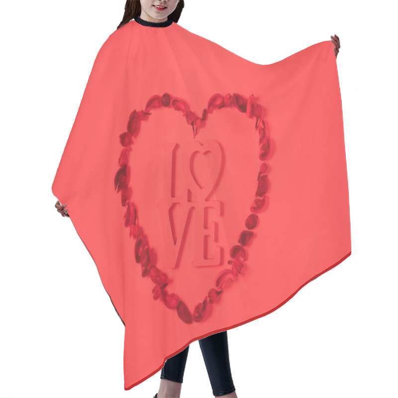 Personality  Top View Of Heart From Dried Fruits With Word Love Isolated On Red Hair Cutting Cape