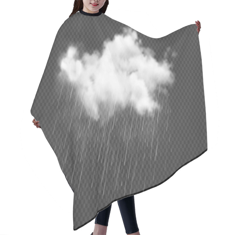 Personality  Realistic Rain Cloud With Drops, Raincloud, Rainfall, Rainstorm, Cyclone Weather. Isolated Vector 3d White Fluffy Spindrift Or Cumulus Cloud With Pouring Water Droplets. Rainy Autumn Weather Forecast Hair Cutting Cape