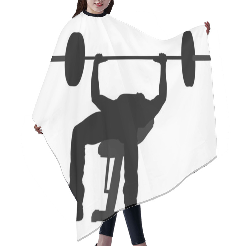 Personality  Weightlifter On Bench Gym Vector Silhouette Illustration Isolated On White Background. Working Out. Sports Guy Doing Exercise On Simulator.sports Man Bodybuilder In Training. Health And Fitness. Weightlifting. Hair Cutting Cape