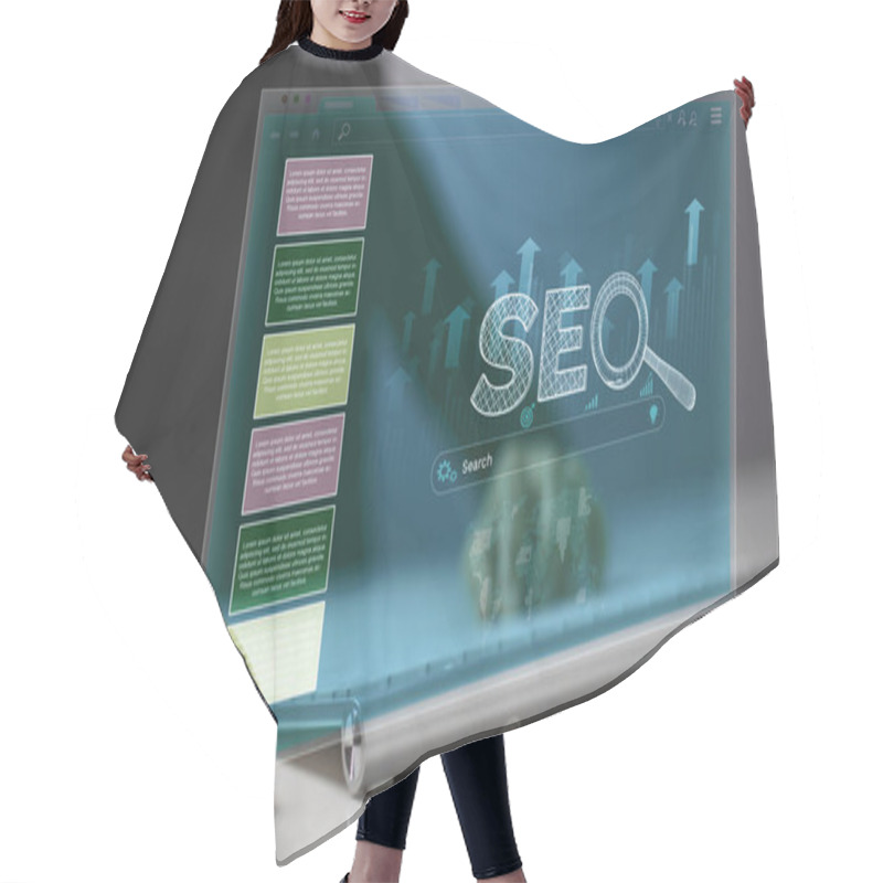 Personality  SEO Search Engine Optimization, Idea Of Boosting Traffic Rankings On Websites. Optimize Your Website To Rank In Search Engines. Hair Cutting Cape