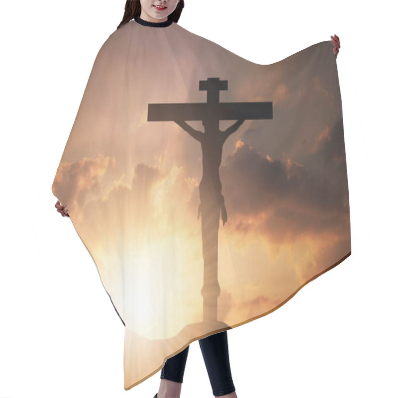 Personality  Conceptual Wood Cross Or Religion Symbol Shape Over A Sunset Sky Hair Cutting Cape