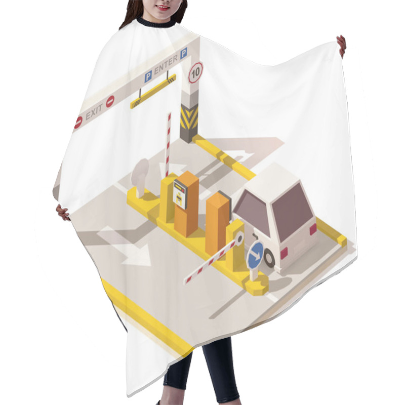 Personality  Vector Isometric Low Poly Car Parking Entrance Hair Cutting Cape