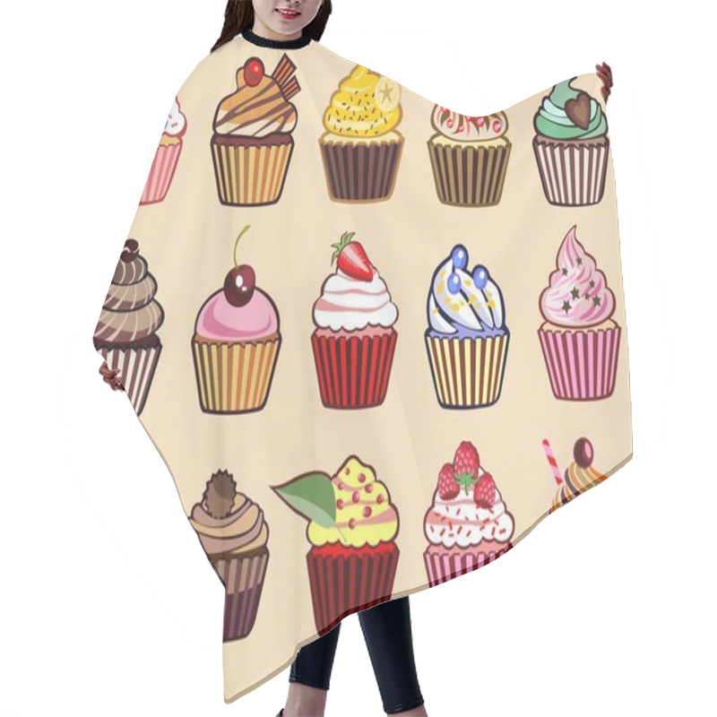 Personality  9 Different Delicious Cupcakes Vector Illustration Hair Cutting Cape