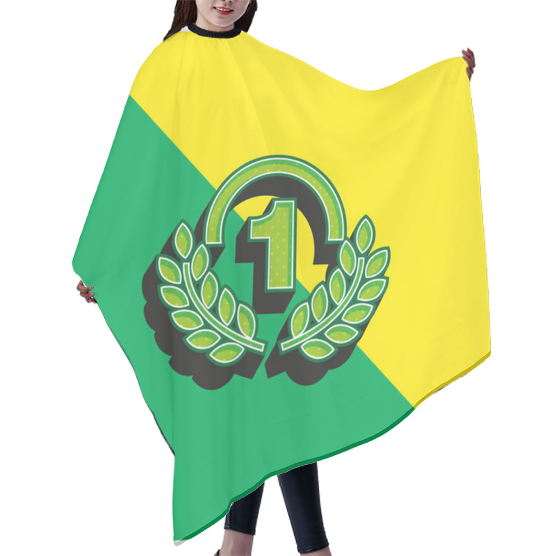 Personality  Award Medal Of Number One With Olive Branches Green And Yellow Modern 3d Vector Icon Logo Hair Cutting Cape