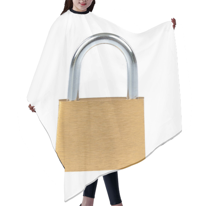 Personality  Metal Padlock On White Background Hair Cutting Cape