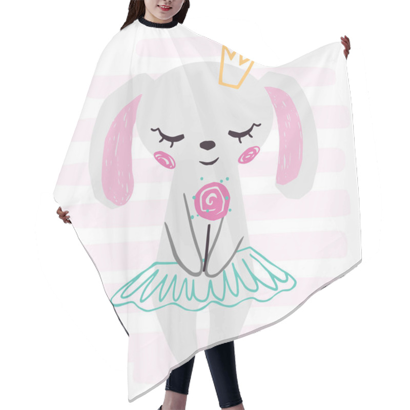 Personality  Bunny Baby Girl Cute Print. Sweet Rabbit With Sweet Lollipop, Ballet Skirt, Crown. Hair Cutting Cape