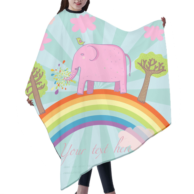 Personality  Cartoon Summer Illustration - Cute Pink Elephant On A Rainbow Hair Cutting Cape