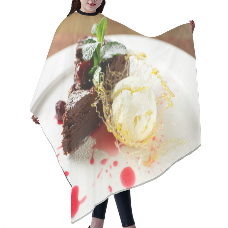 Personality  Chocolate Brownie With Cherries And Vanilla Ice Cream Hair Cutting Cape