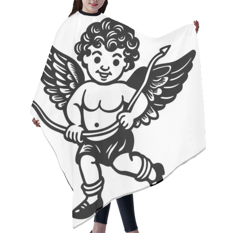 Personality  Vintage-style Cherub With Wings And Bow. Black And White Line Art Illustration Of Cupid For Valentine's Day Design Hair Cutting Cape