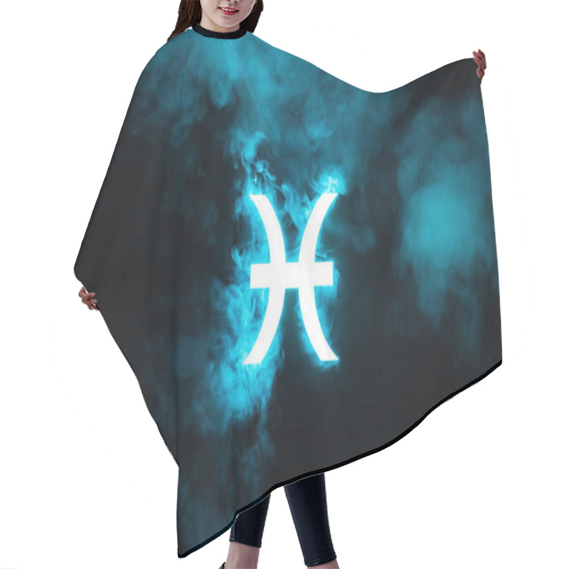 Personality  Blue Illuminated Pisces Zodiac Sign With Smoke On Background Hair Cutting Cape