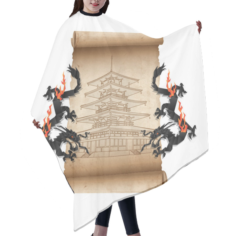 Personality  Scroll Of Old Parchment With Pagoda And Dragons Hair Cutting Cape