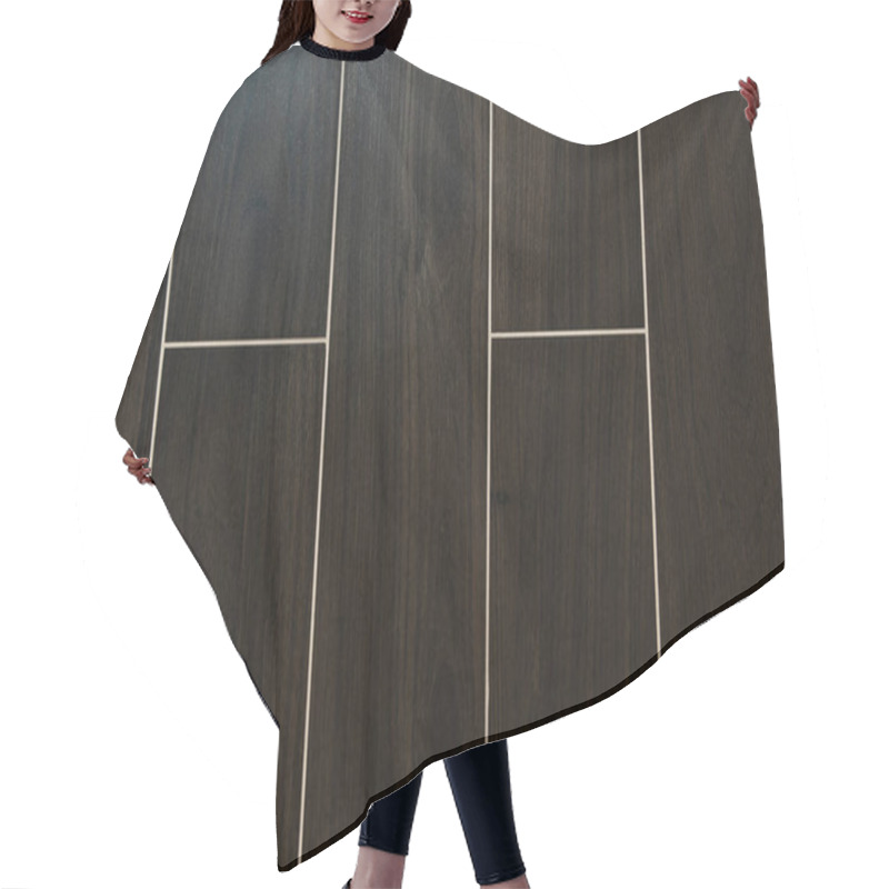 Personality  Background Of Dark Brown, Rectangular Tiles With Wood Surface Imitation, Top View Hair Cutting Cape