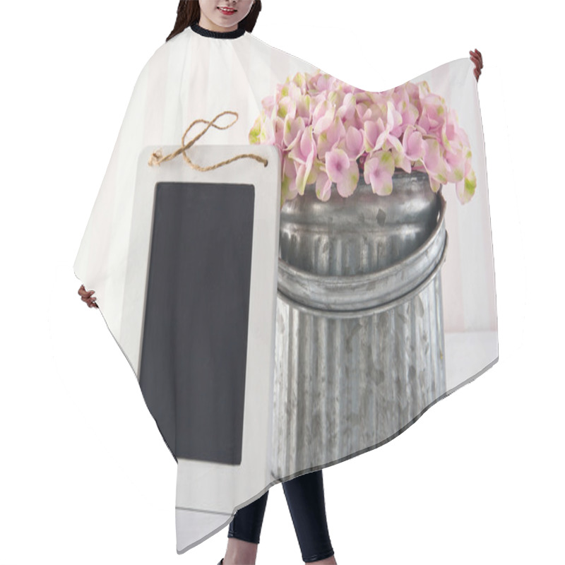 Personality  Blackboard For Copy Space With Hydrangea Flowers Hair Cutting Cape