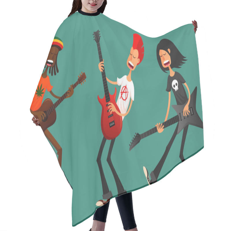 Personality  Funny Cartoon Guys Playing Guitar Hair Cutting Cape